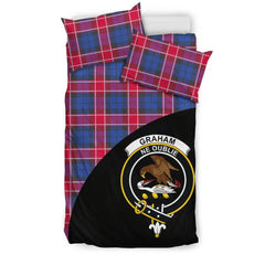 Graham of Menteith Red Family Tartan Crest Wave Style Bedding Set