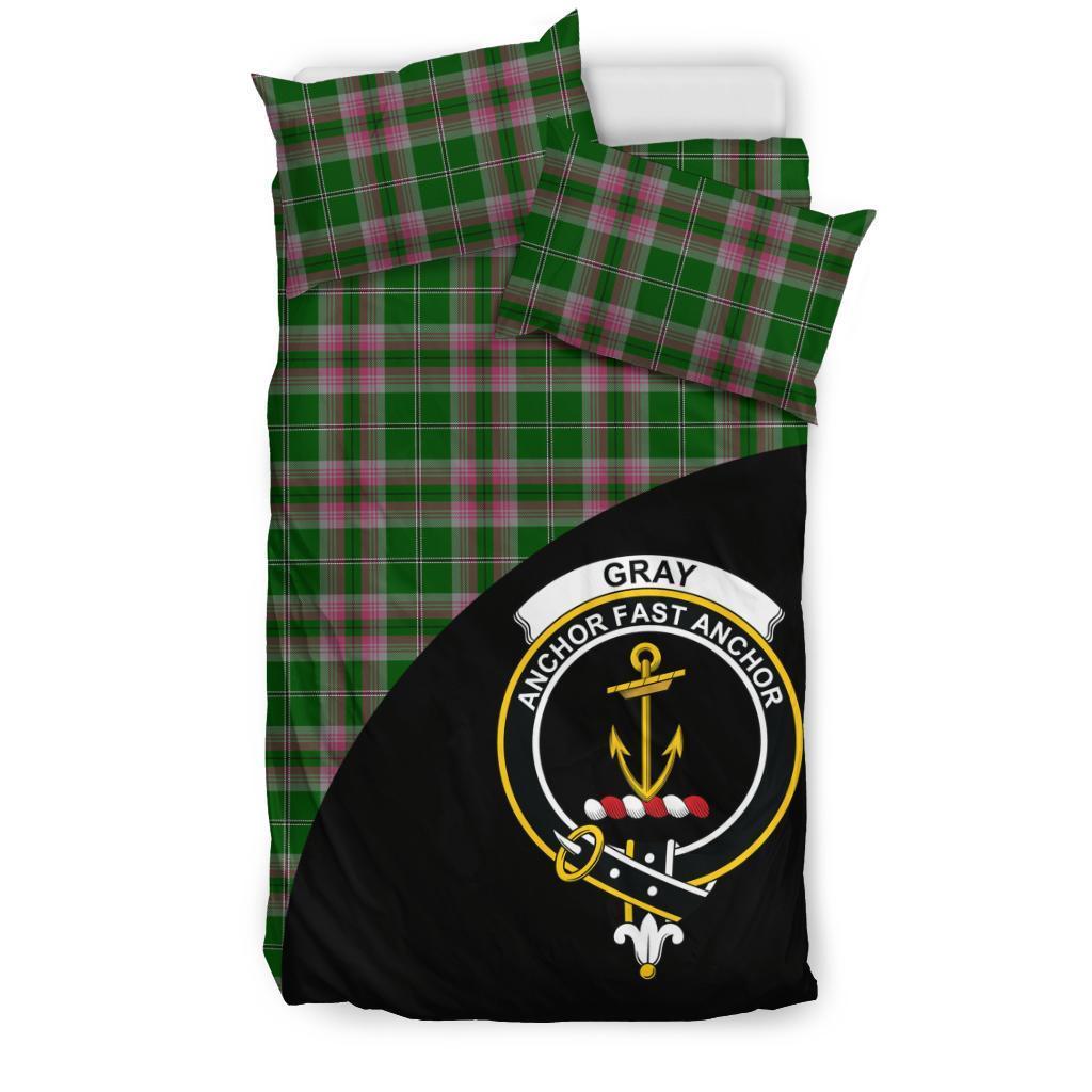 Gray Hunting Family Tartan Crest Wave Style Bedding Set