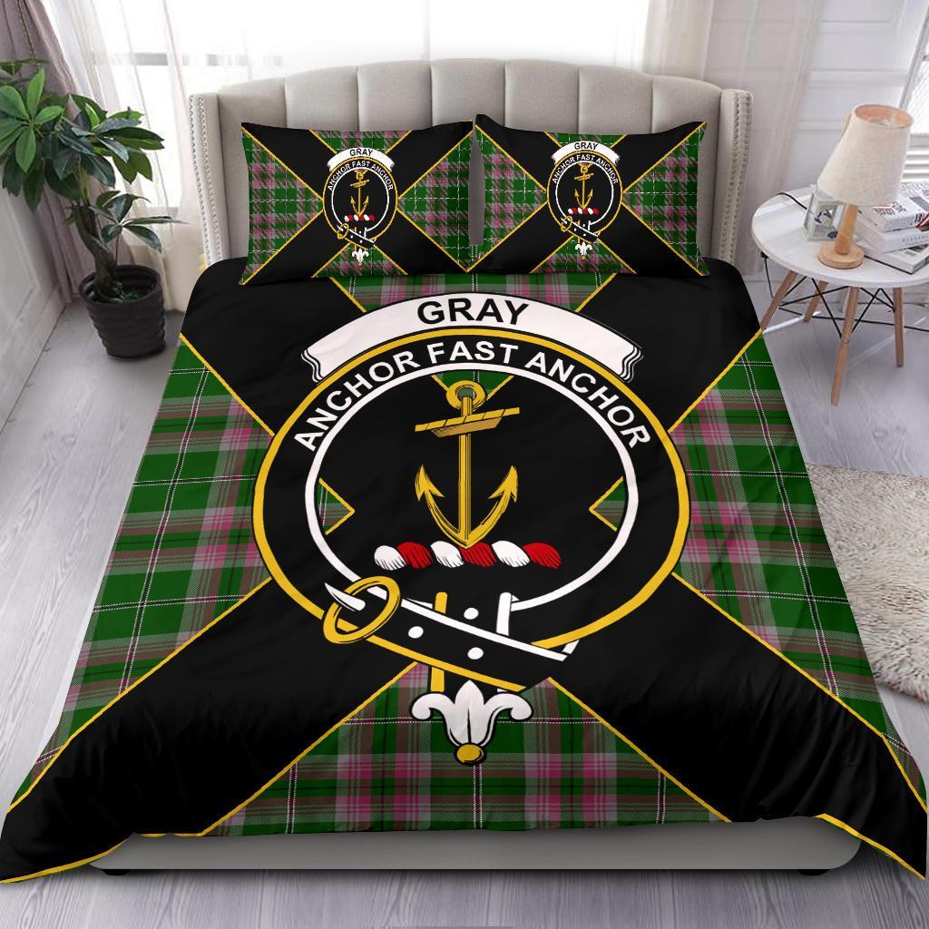 Gray Tartan Crest Bedding Set - Luxury Style