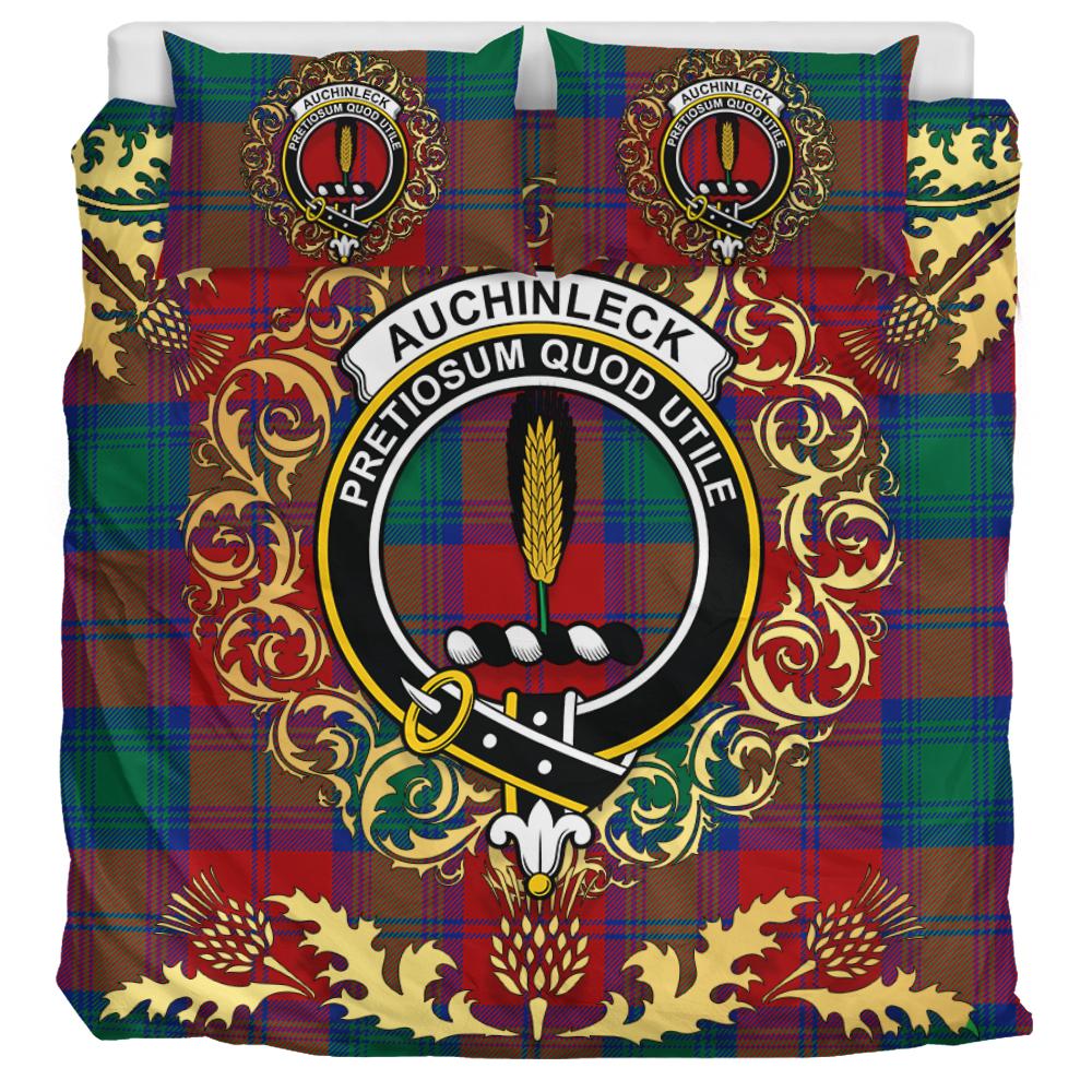 Auchinleck Tartan Crest Bedding Set - Golden Thistle Style