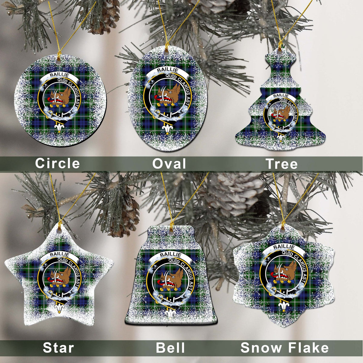 Baillie Tartan Christmas Ceramic Ornament - Snow Style