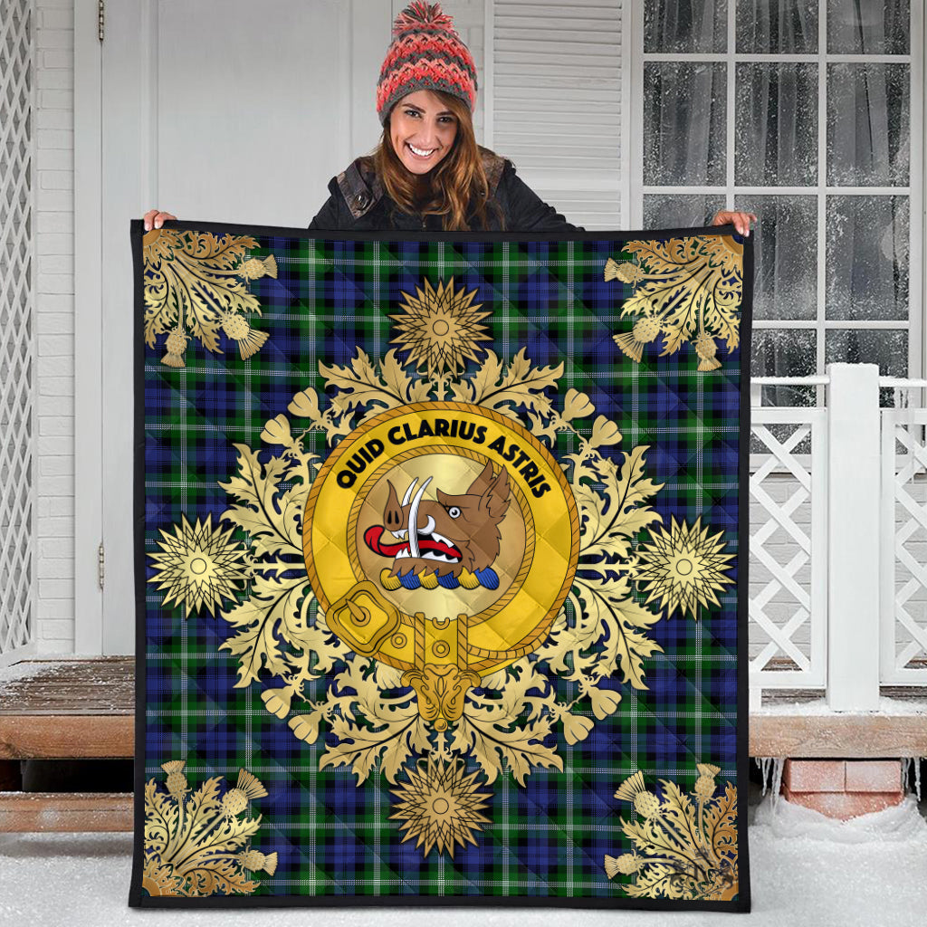 Baillie Modern Tartan Crest Premium Quilt - Gold Thistle Style