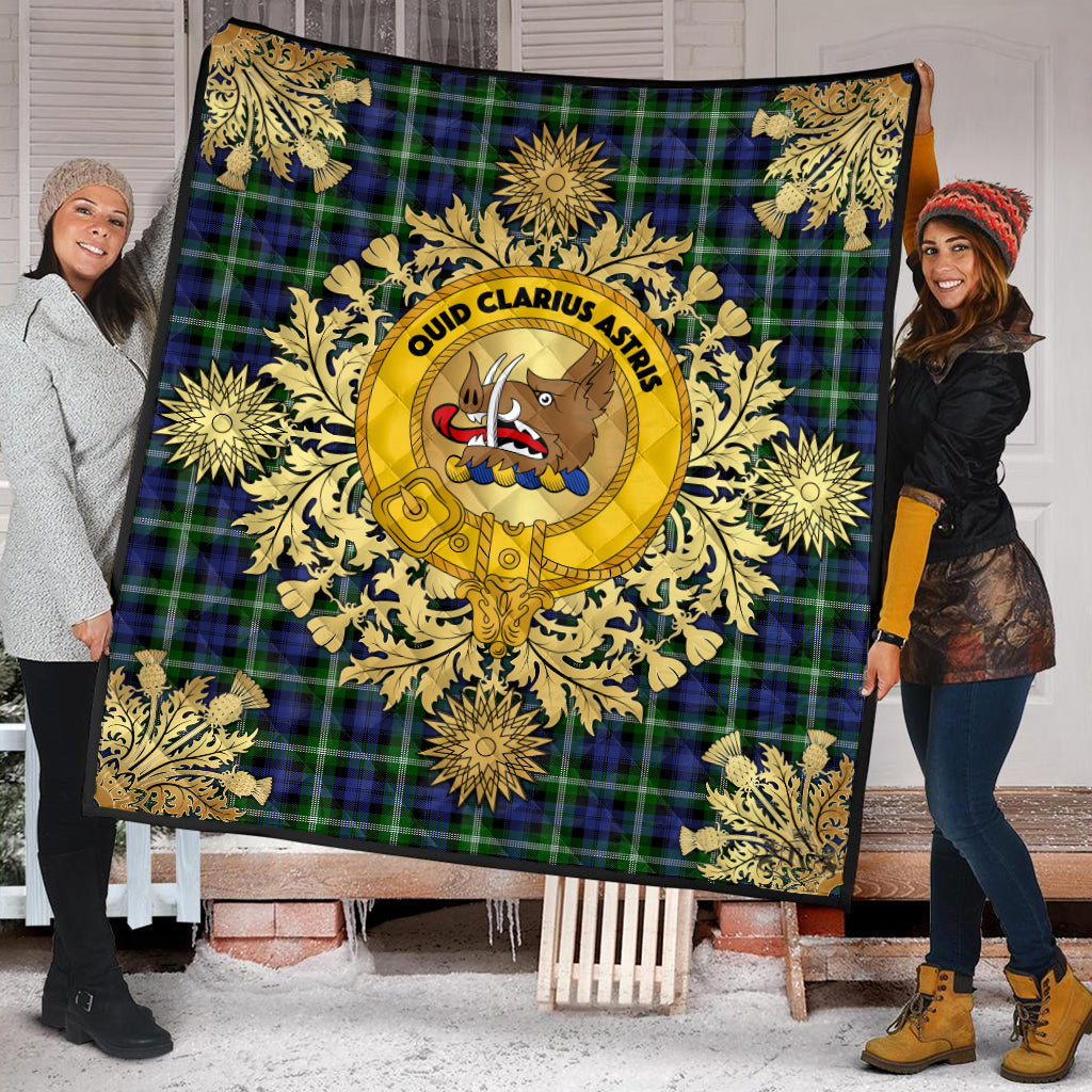 Baillie Modern Tartan Crest Premium Quilt - Gold Thistle Style