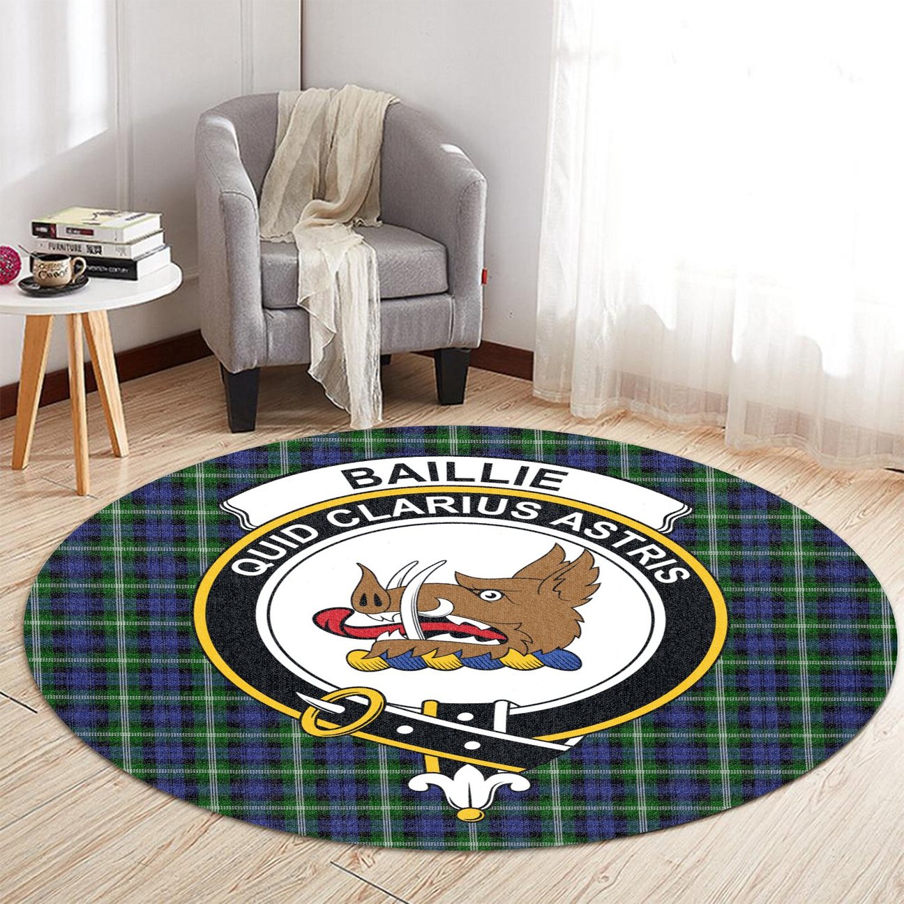 Baillie Modern Tartan Crest Round Rug