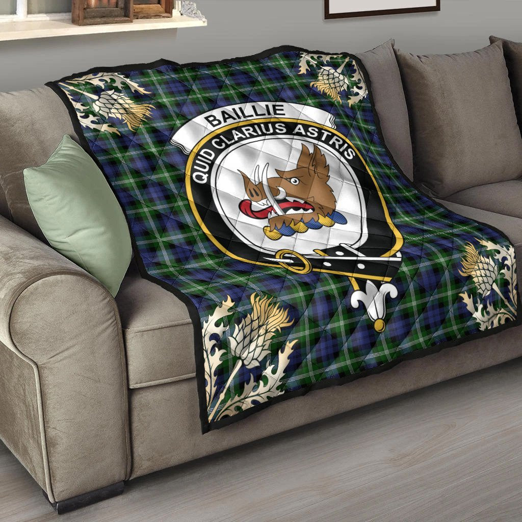 Baillie Modern Tartan Crest Premium Quilt - Gold Thistle Style