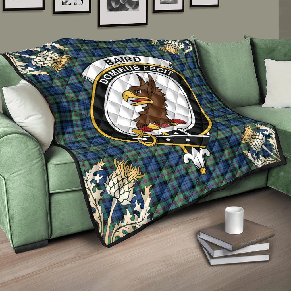 Baird Ancient Tartan Crest Premium Quilt - Gold Thistle Style