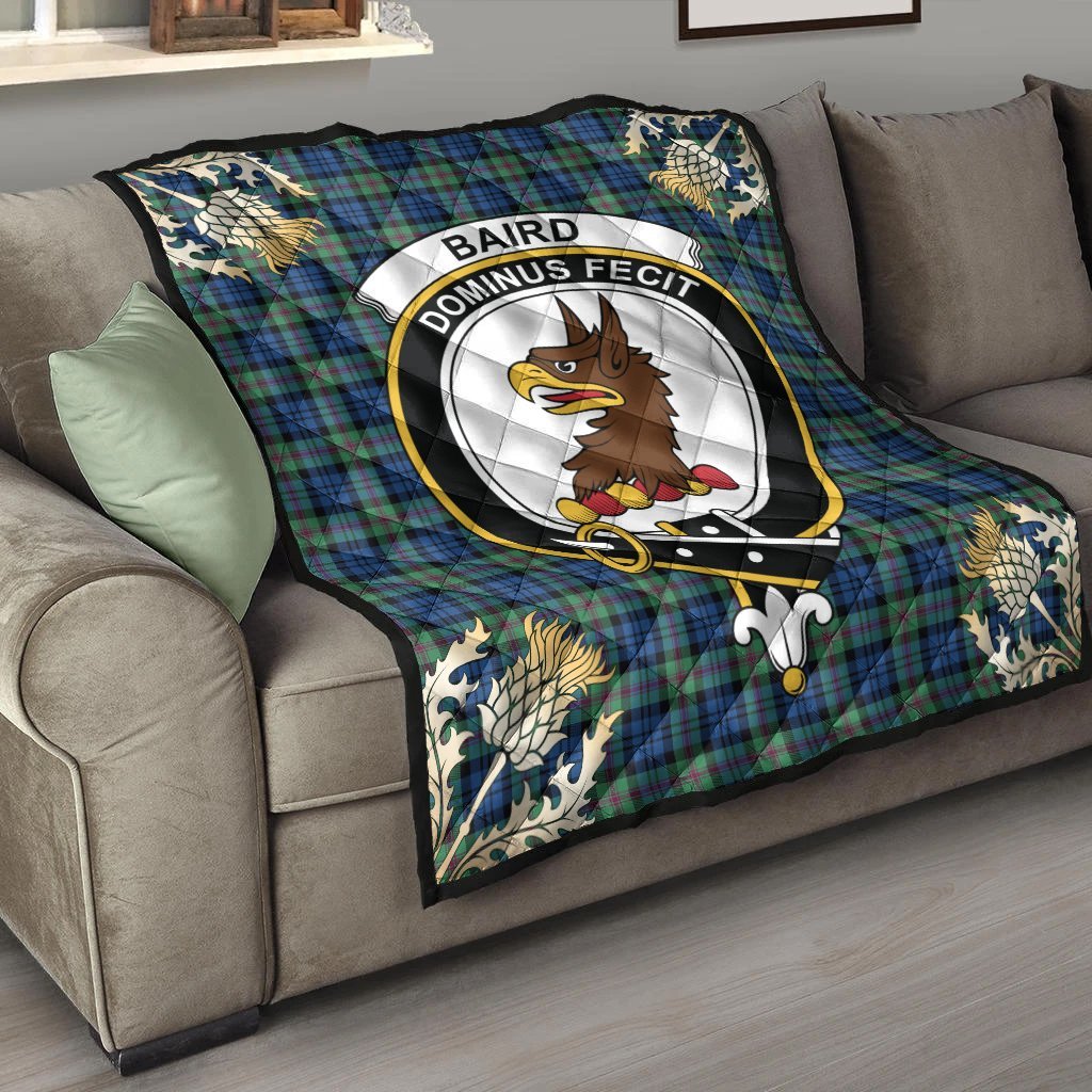 Baird Ancient Tartan Crest Premium Quilt - Gold Thistle Style