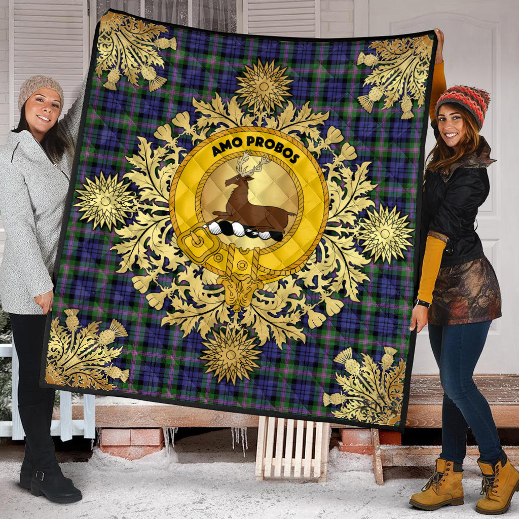 Baird Modern Tartan Crest Premium Quilt - Gold Thistle Style