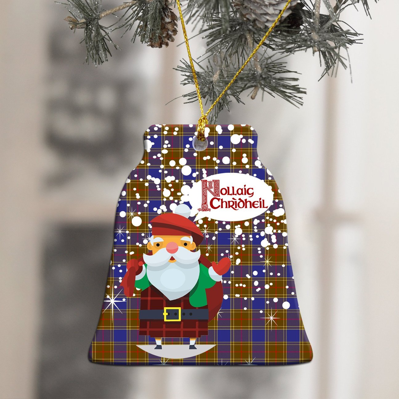 Balfour Modern Tartan Christmas Ceramic Ornament - Santa Style