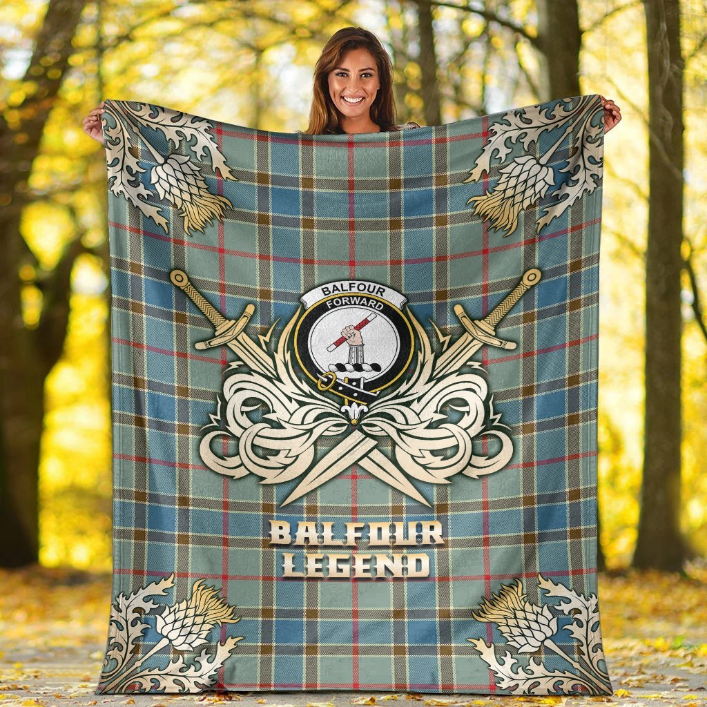 Balfour Blue Tartan Gold Courage Symbol Blanket