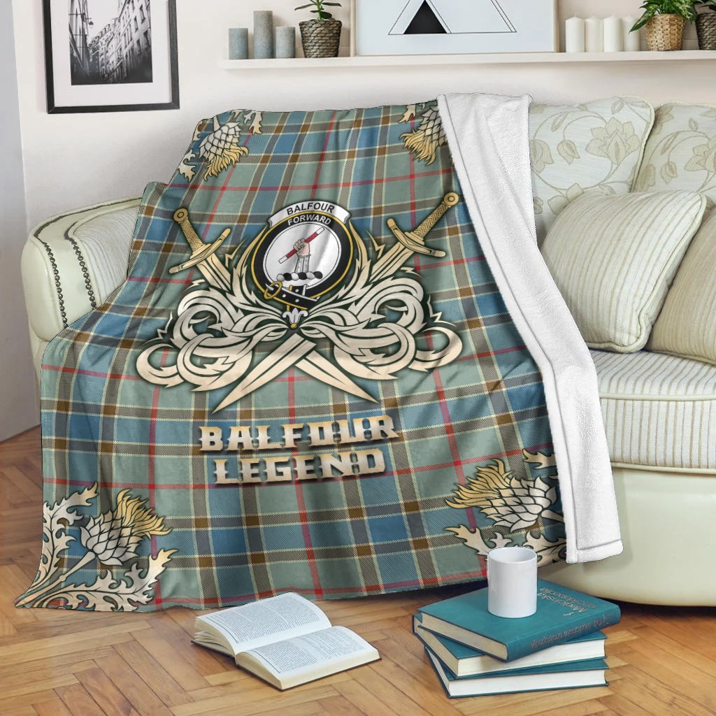 Balfour Blue Tartan Gold Courage Symbol Blanket