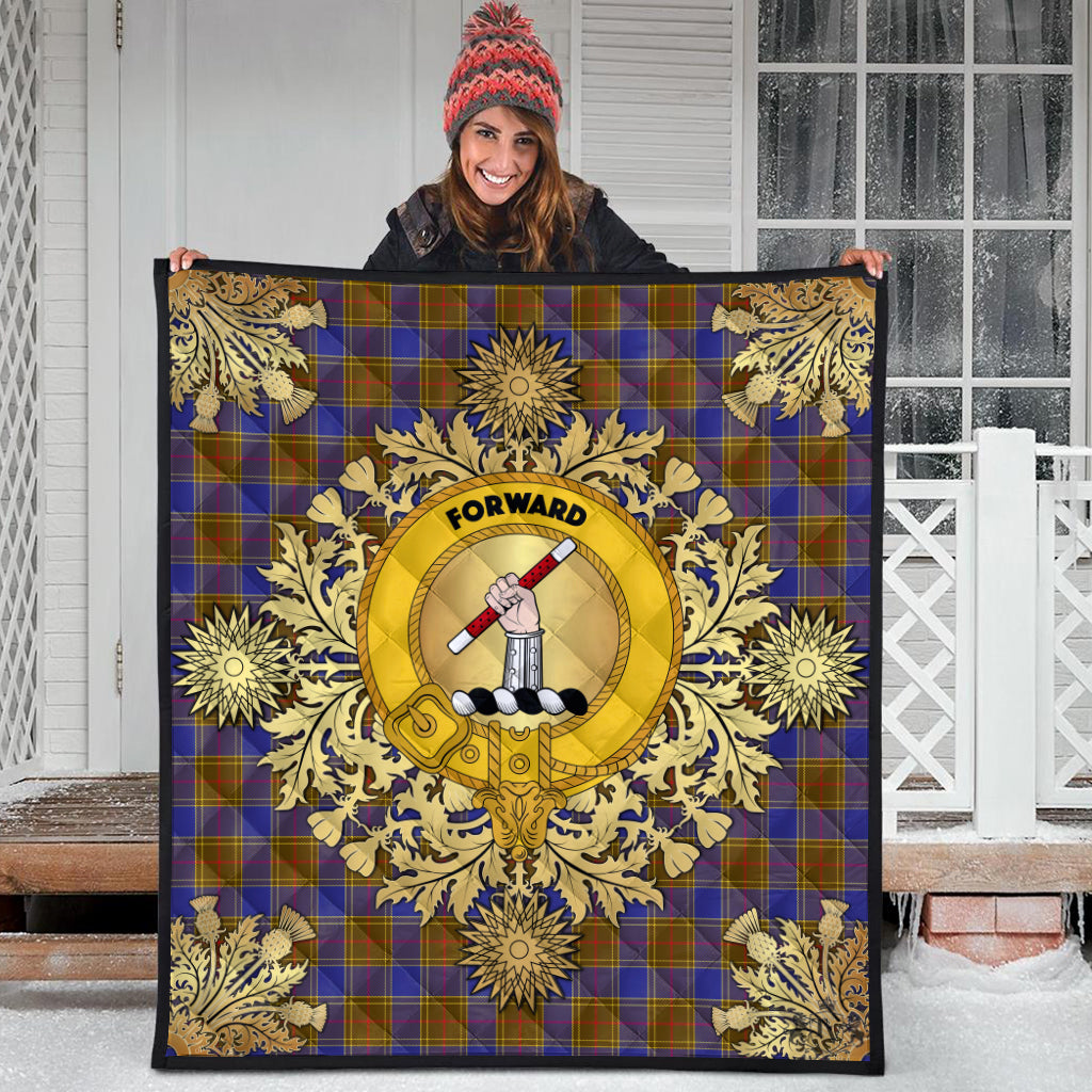 Balfour Modern Tartan Crest Premium Quilt - Gold Thistle Style