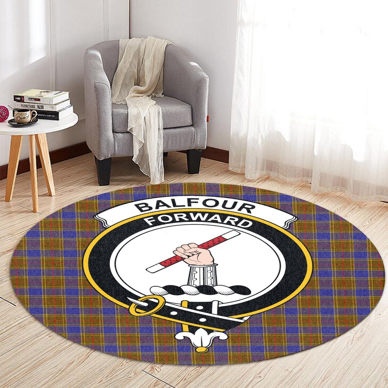 Balfour Modern Tartan Crest Round Rug