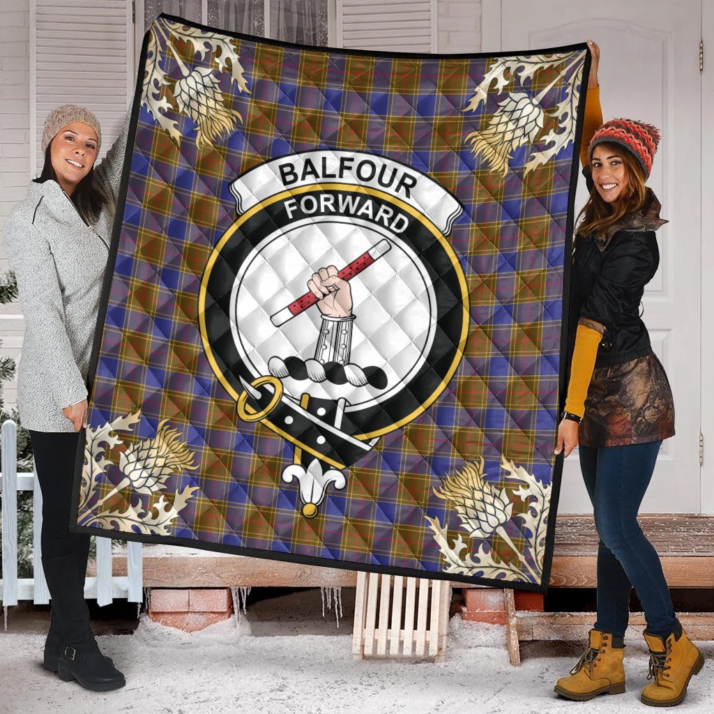 Balfour Modern Tartan Crest Premium Quilt - Gold Thistle Style