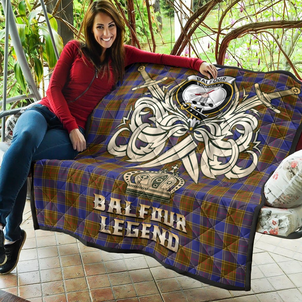 Balfour Modern Tartan Crest Legend Gold Royal Premium Quilt