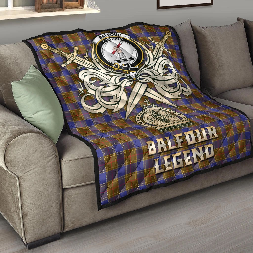 Balfour Modern Tartan Crest Legend Gold Royal Premium Quilt