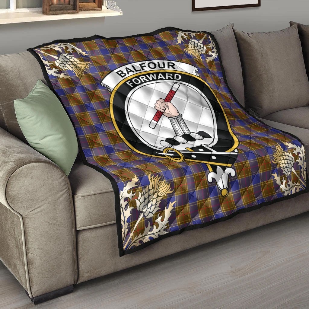 Balfour Modern Tartan Crest Premium Quilt - Gold Thistle Style