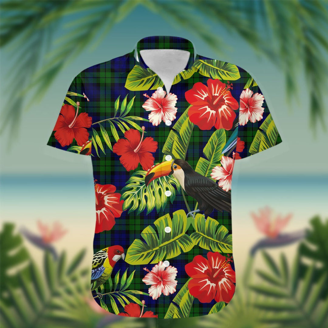 Bannatyne Tartan Hawaiian Shirt Hibiscus, Coconut, Parrot, Pineapple - Tropical Garden Shirt