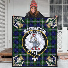 Bannerman Tartan Crest Premium Quilt - Gold Thistle Style