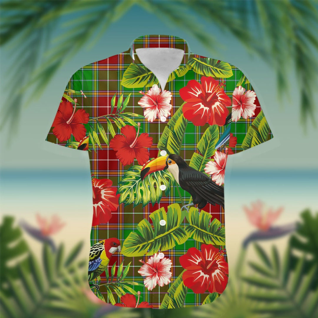 Baxter Tartan Hawaiian Shirt Hibiscus, Coconut, Parrot, Pineapple - Tropical Garden Shirt