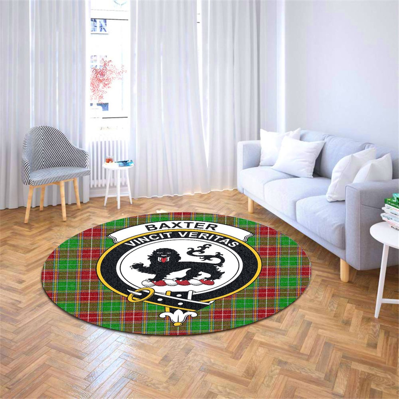 Baxter Modern Tartan Crest Round Rug