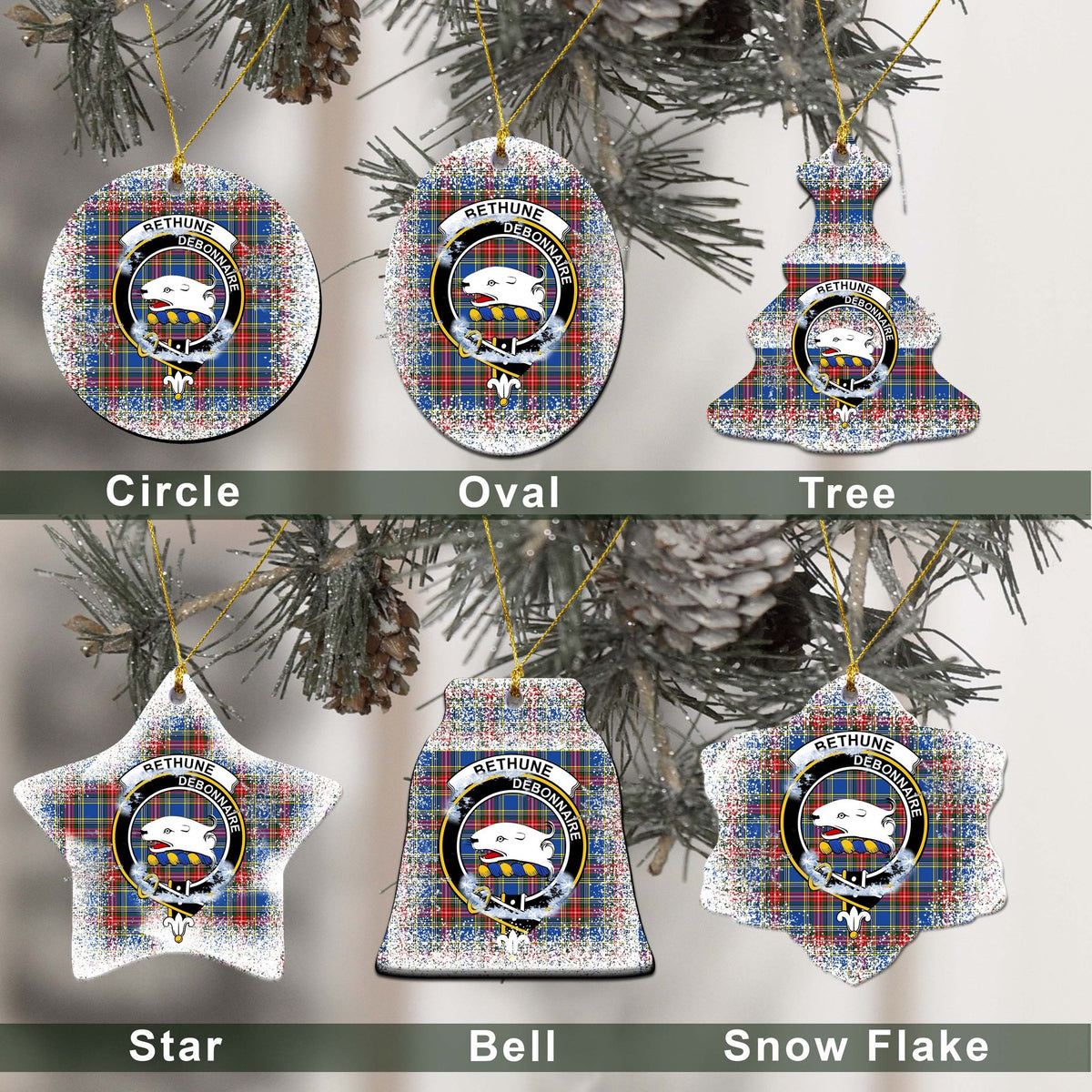 Bethune Tartan Christmas Ceramic Ornament - Snow Style