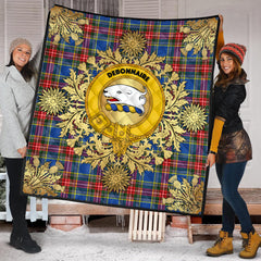 Bethune Tartan Crest Premium Quilt - Gold Thistle Style