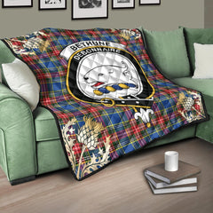 Bethune Tartan Crest Premium Quilt - Gold Thistle Style