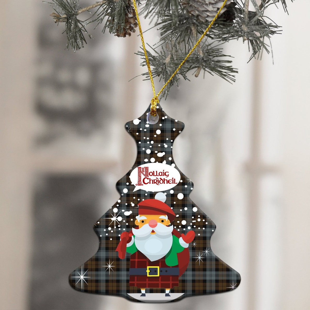 BlackWatch Weathered Tartan Christmas Ceramic Ornament - Santa Style