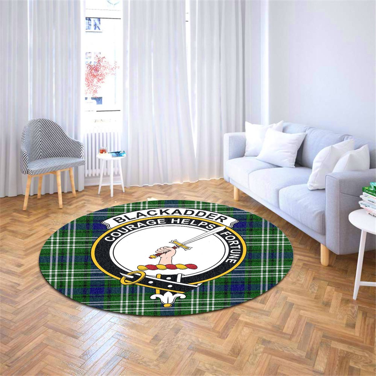 Blackadder Tartan Crest Round Rug