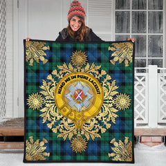 Blackwatch Ancient Tartan Crest Premium Quilt - Gold Thistle Style