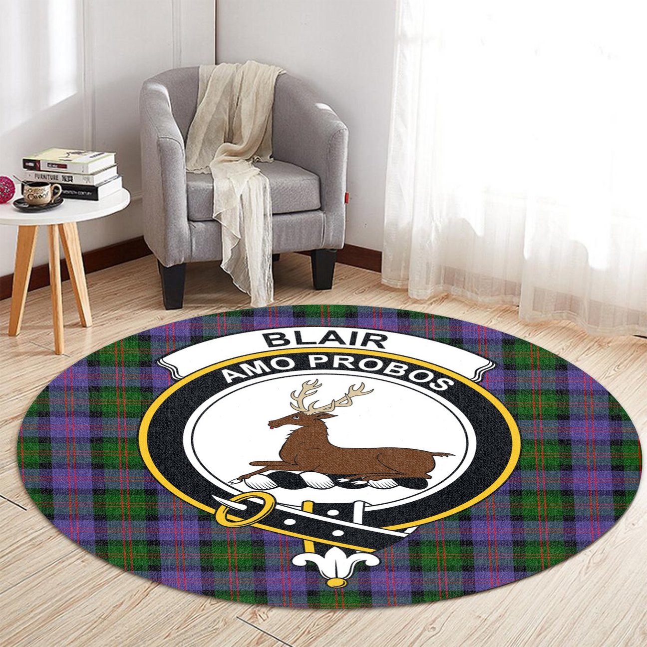 Blair Modern Tartan Crest Round Rug