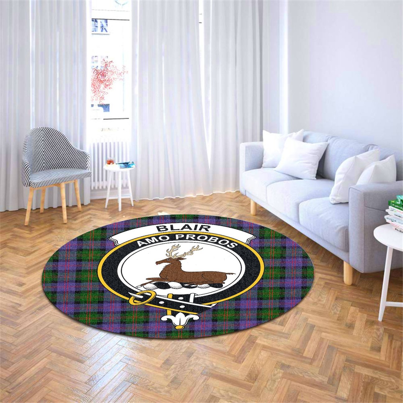 Blair Modern Tartan Crest Round Rug