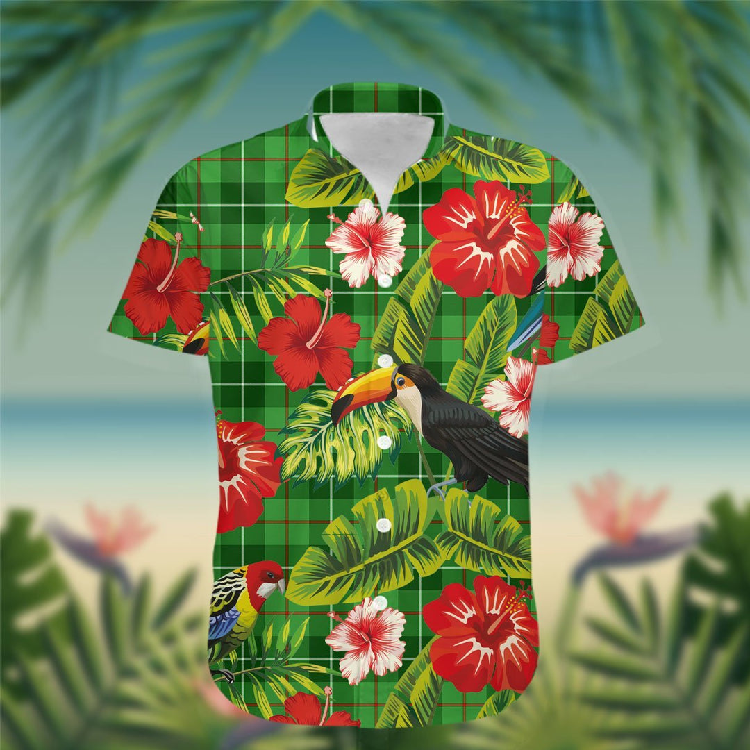 Blane Tartan Hawaiian Shirt Hibiscus, Coconut, Parrot, Pineapple - Tropical Garden Shirt