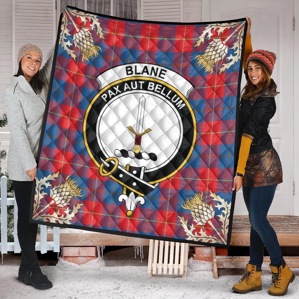 Blane Tartan Crest Premium Quilt - Gold Thistle Style