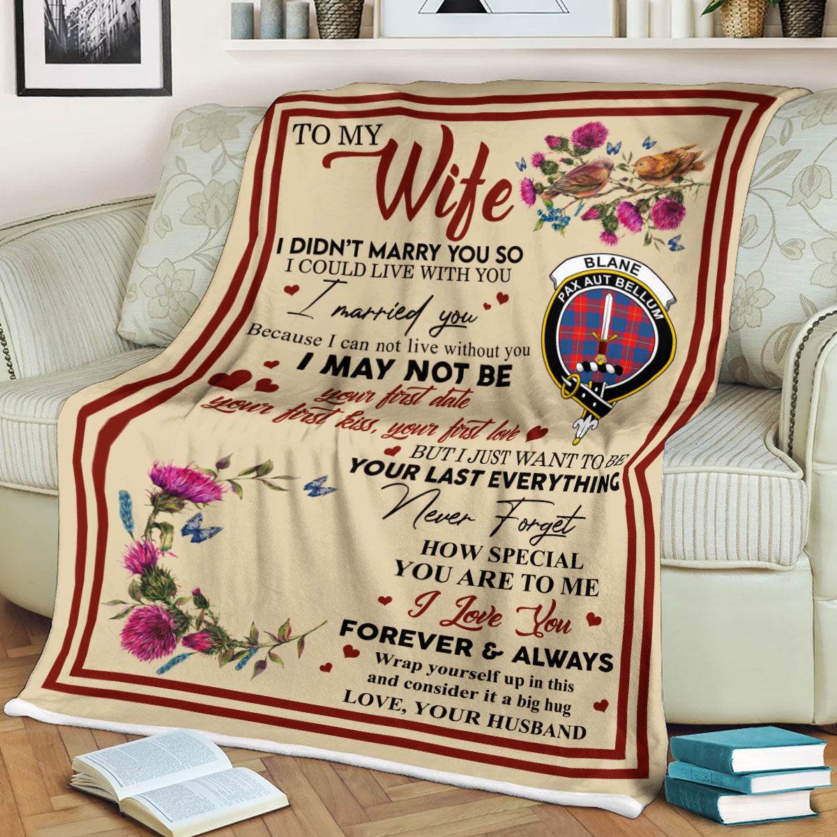 Scots Print Blanket - Blane Tartan Crest Blanket To My Wife Style, Gift From Scottish Husband