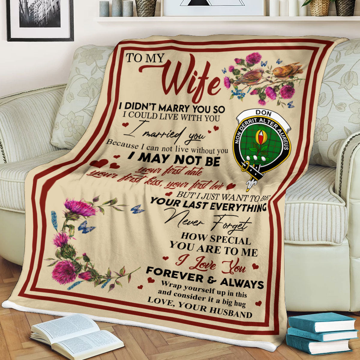 Scots Print Blanket - Don Tartan Crest Blanket To My Wife Style, Gift From Scottish Husband