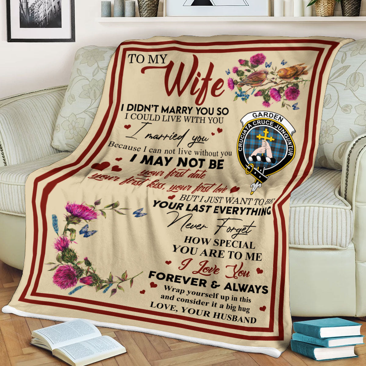 Scots Print Blanket - Garden Tartan Crest Blanket To My Wife Style, Gift From Scottish Husband