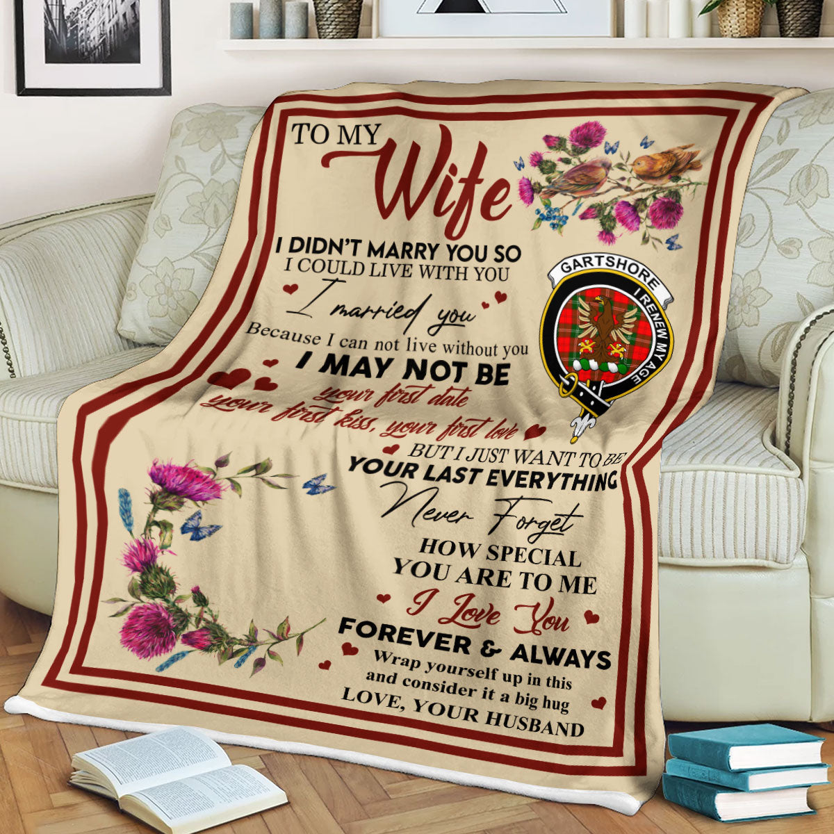 Scots Print Blanket - Gartshore Tartan Crest Blanket To My Wife Style, Gift From Scottish Husband