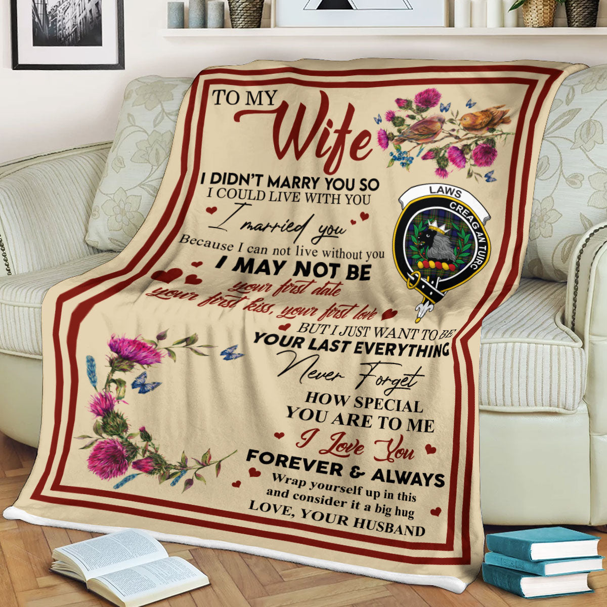 Scots Print Blanket - Laws Tartan Crest Blanket To My Wife Style, Gift From Scottish Husband