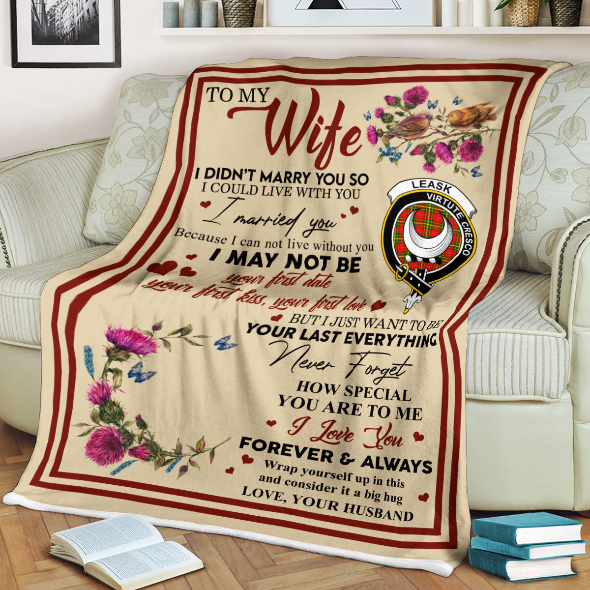 Scots Print Blanket - Leask Tartan Crest Blanket To My Wife Style, Gift From Scottish Husband