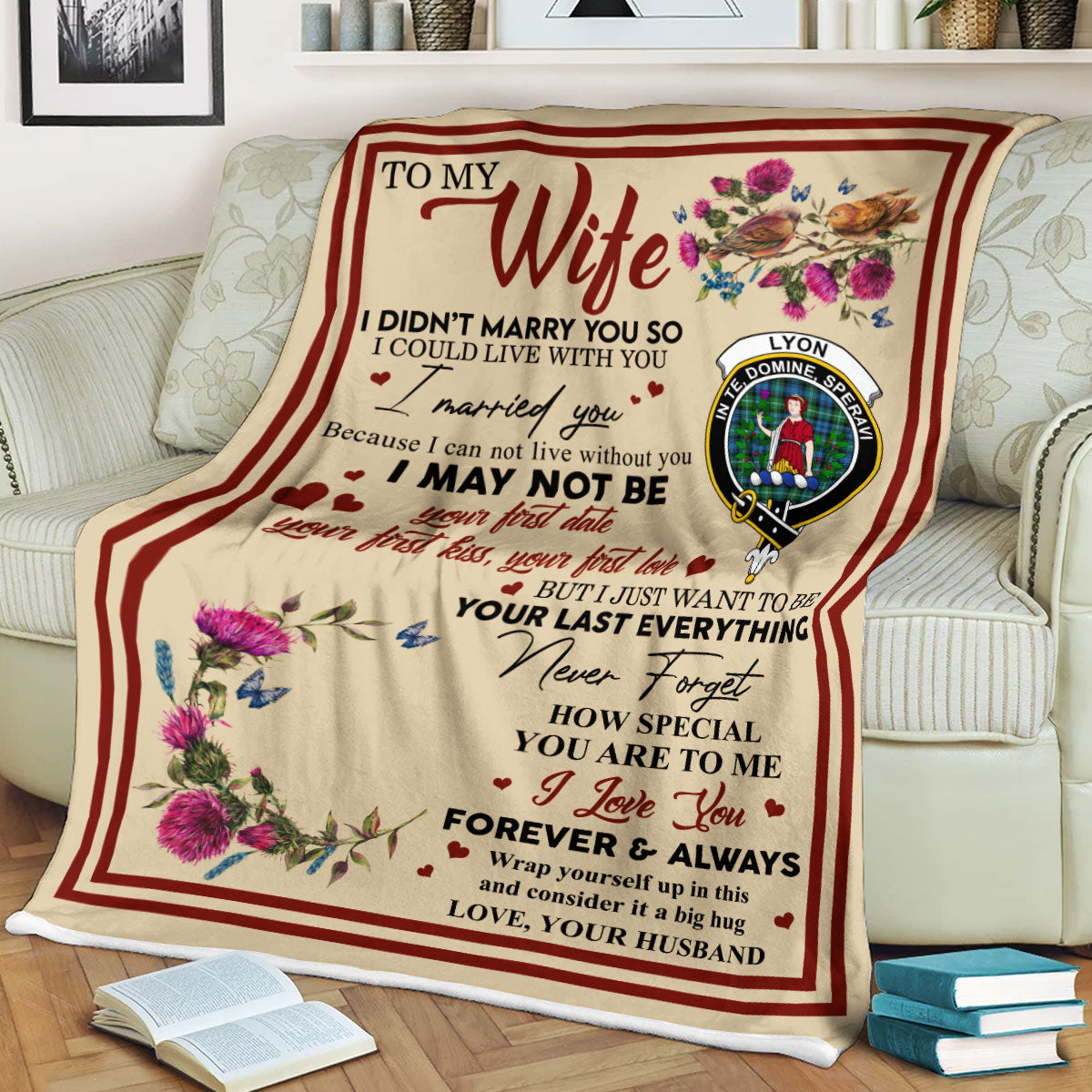 Scots Print Blanket - Lyon Tartan Crest Blanket To My Wife Style, Gift From Scottish Husband