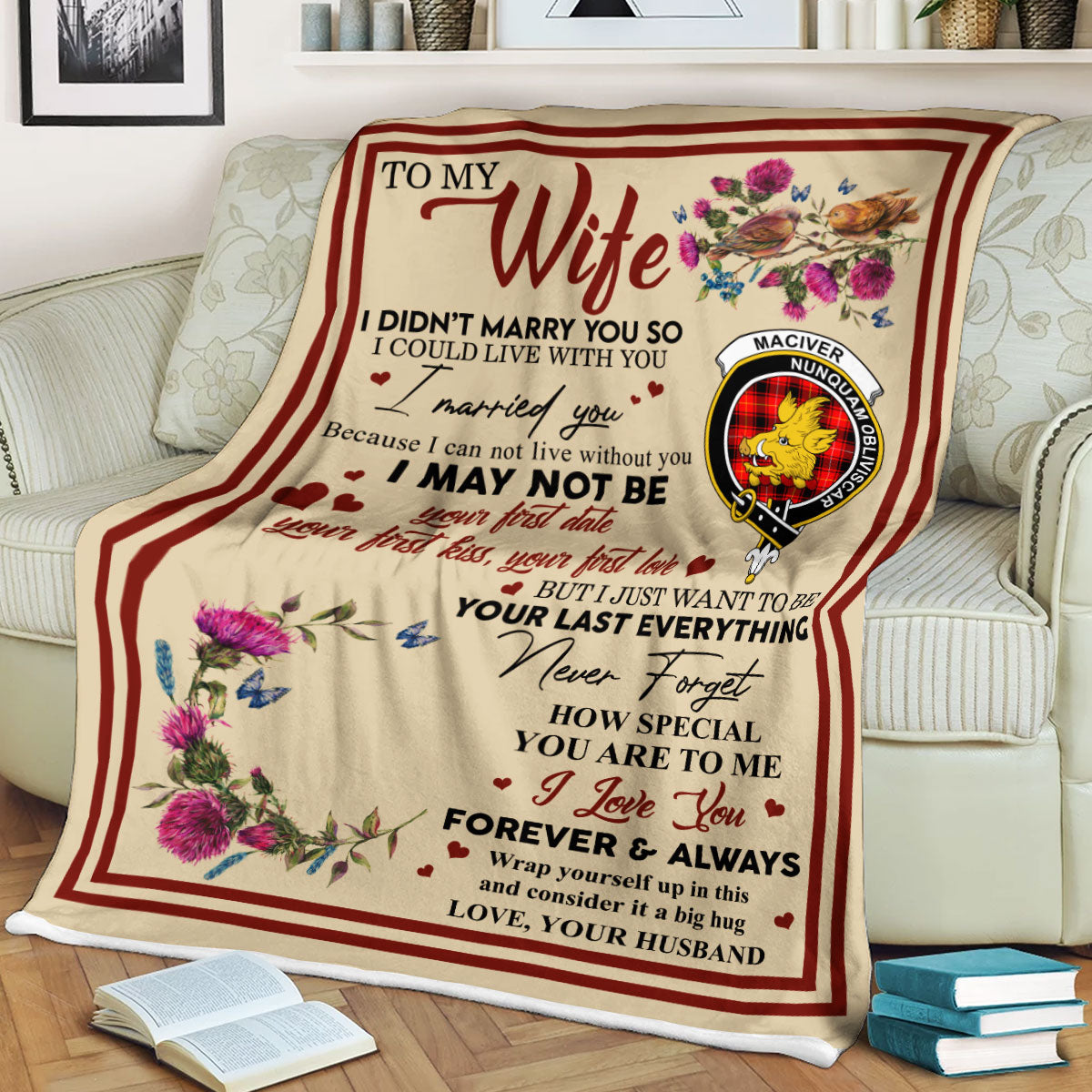 Scots Print Blanket - MacIver Tartan Crest Blanket To My Wife Style, Gift From Scottish Husband