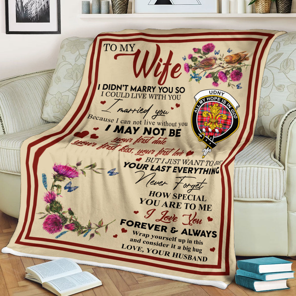 Scots Print Blanket - Udny Tartan Crest Blanket To My Wife Style, Gift From Scottish Husband