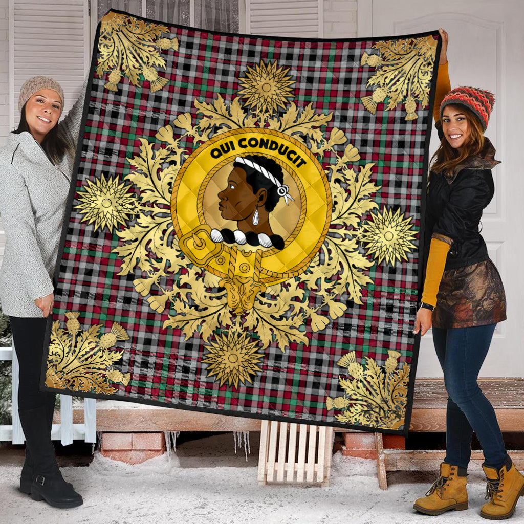 Borthwick Ancient Tartan Crest Premium Quilt - Gold Thistle Style