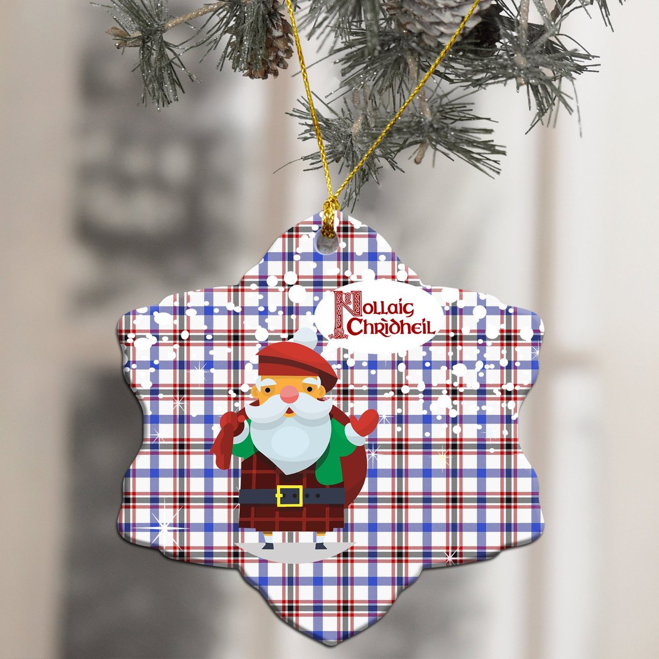 Boswell Modern Tartan Christmas Ceramic Ornament - Santa Style