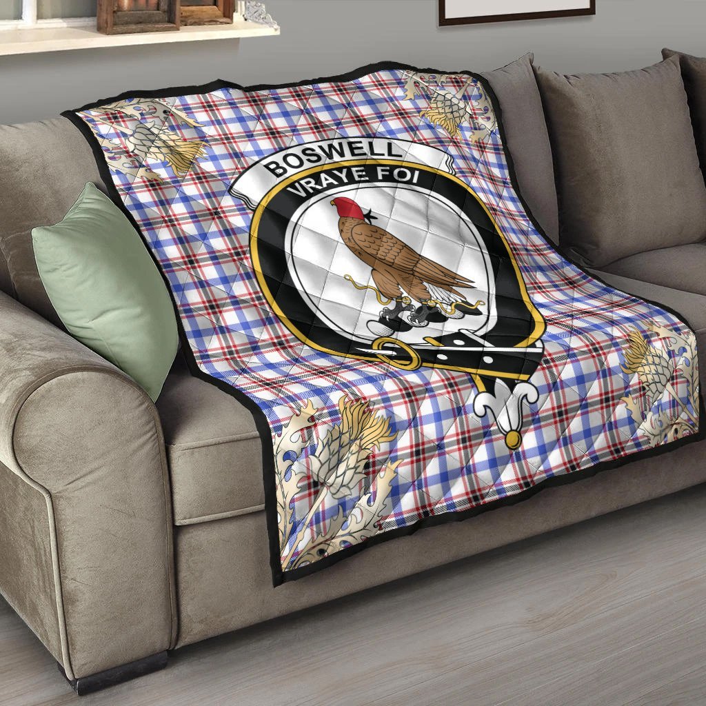 Boswell Modern Tartan Crest Premium Quilt - Gold Thistle Style