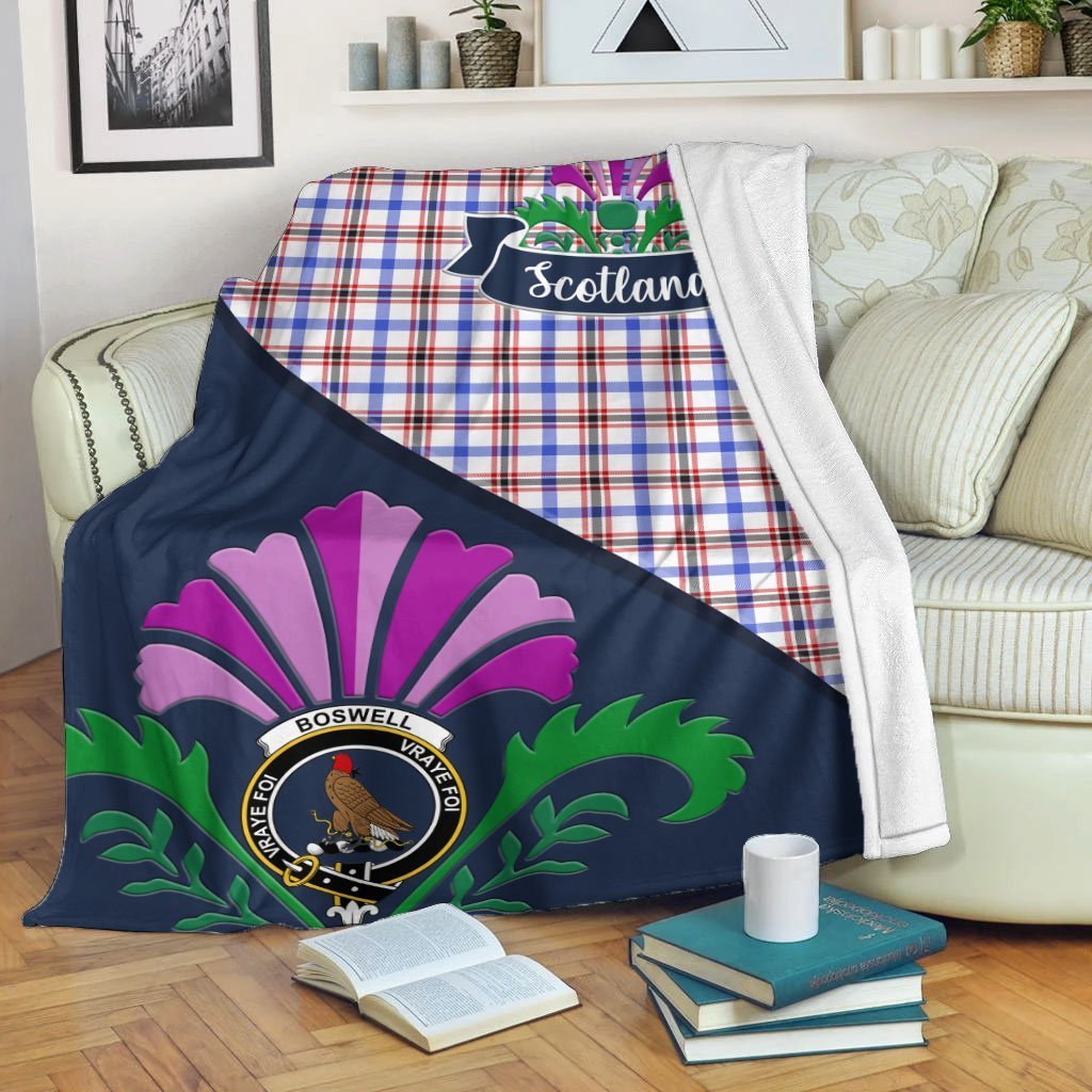 Boswell Tartan Crest Premium Blanket - Thistle Style