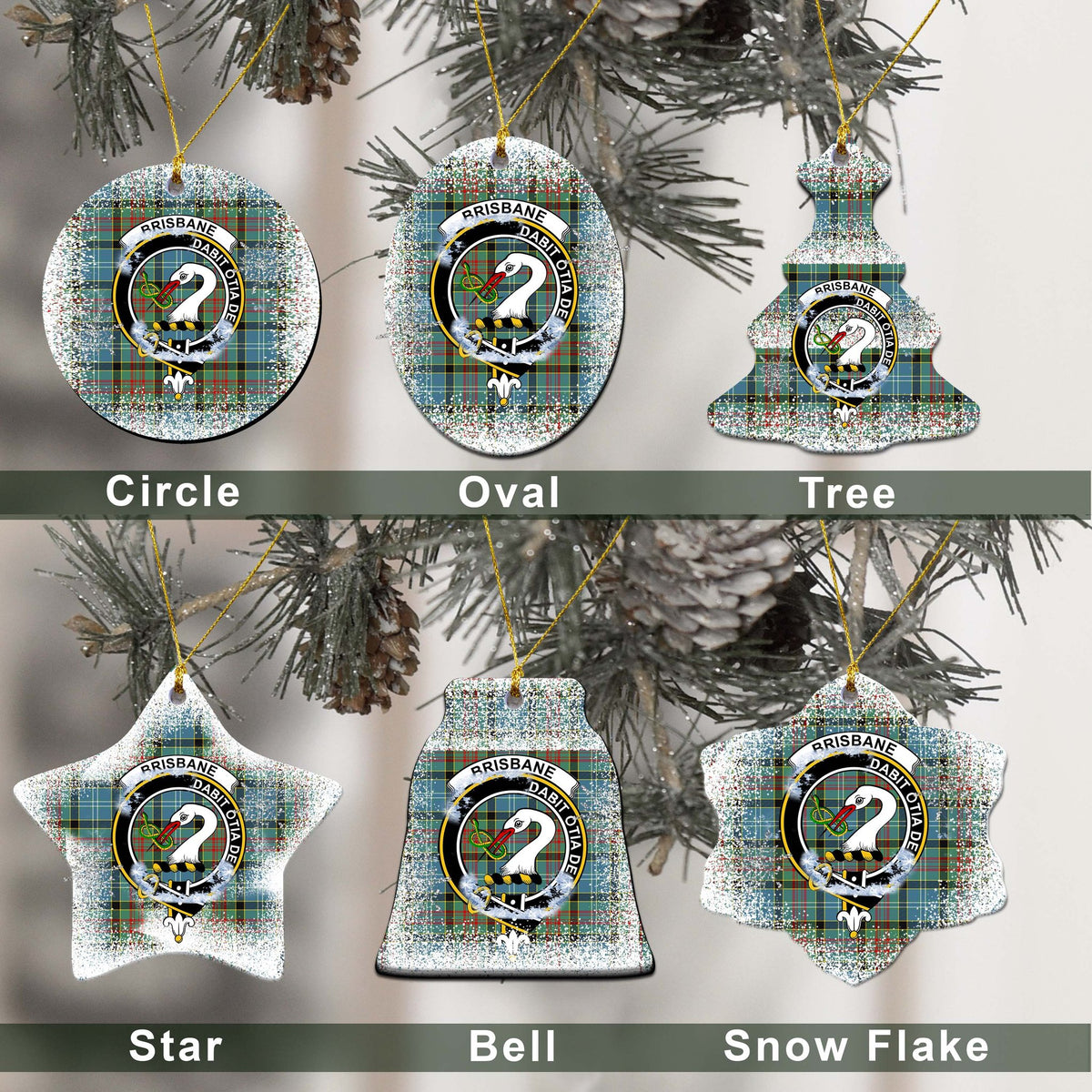 Brisbane Tartan Christmas Ceramic Ornament - Snow Style