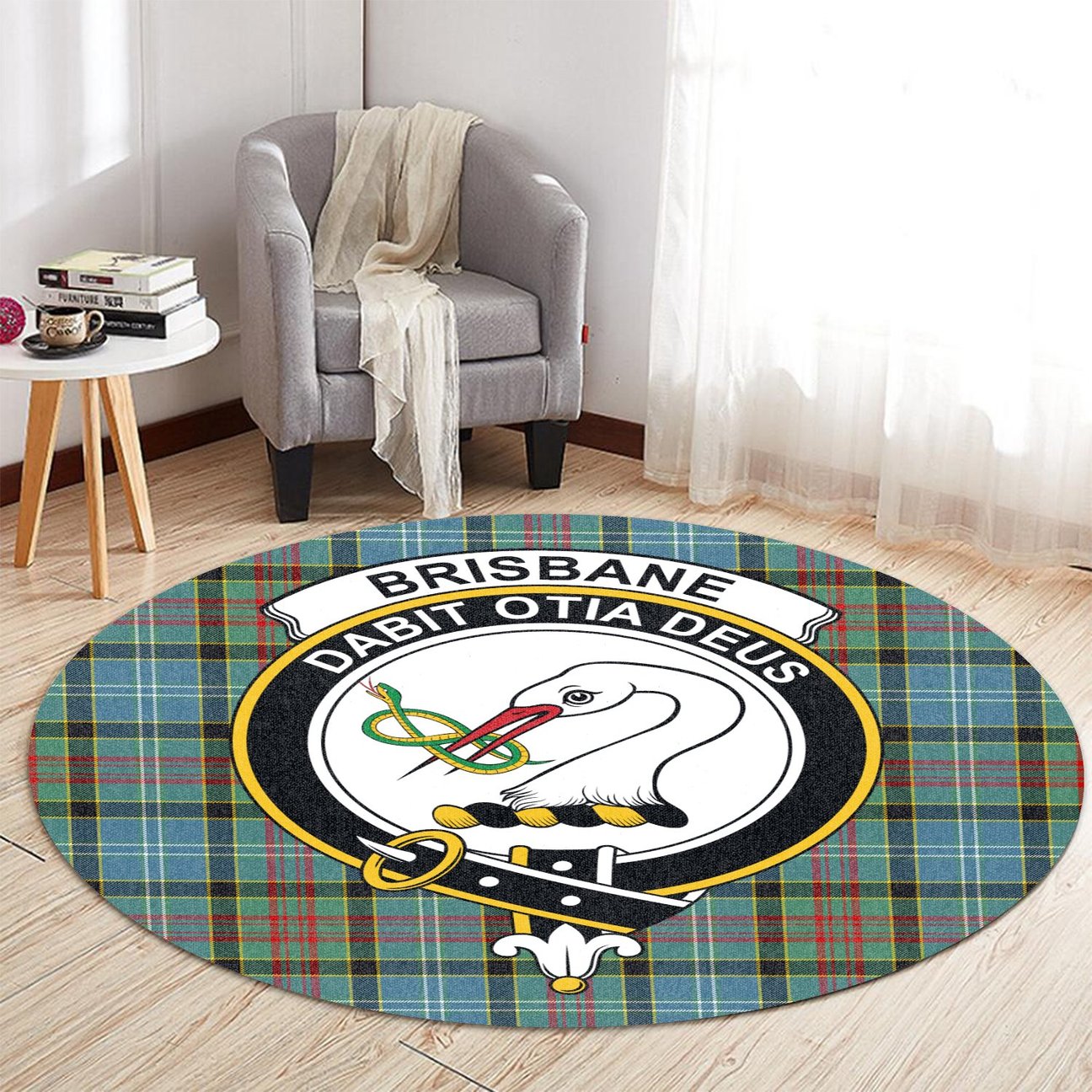 Brisbane Modern Tartan Crest Round Rug